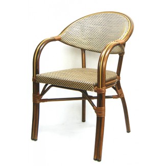 606AW Marseille French Cafe Bistro Rattan Woven Bamboo Parisian Arm Chair Tan